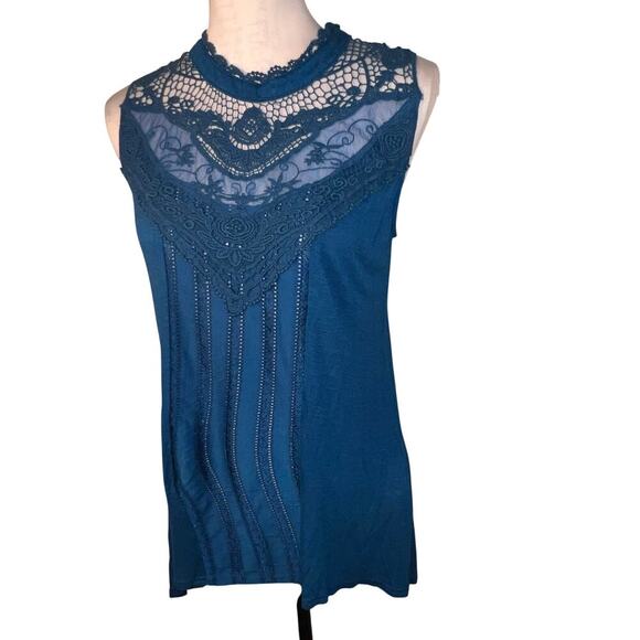 Monoreno womens S sheer cutout embroidered lace satin metallic gypsy fairy tunic - Picture 1 of 9